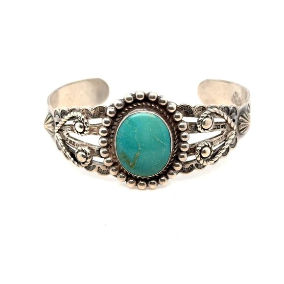 Sterling Silver Bell Turquoise Cuff - Picture 1 of 9